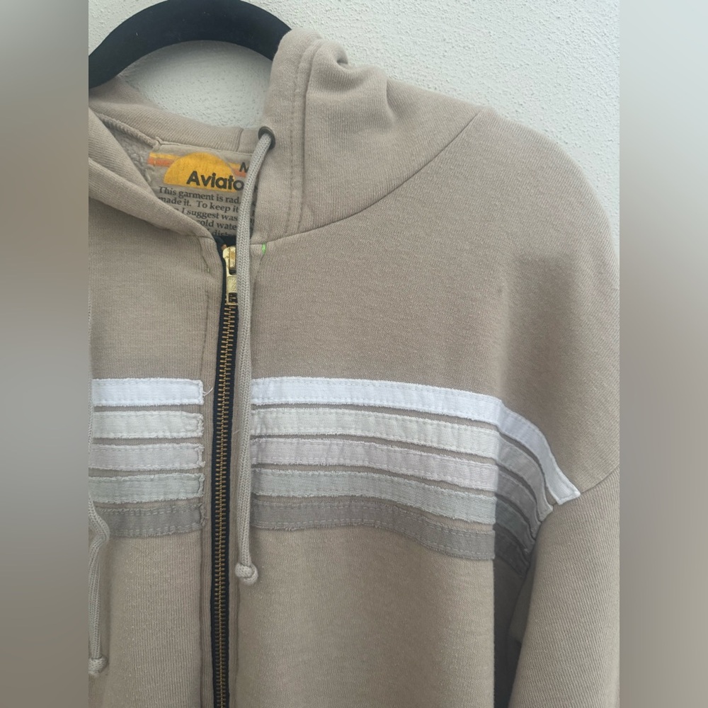 Aviator Nation Tan and White relaxed Zip Up Hoodie - Picture 5 of 6